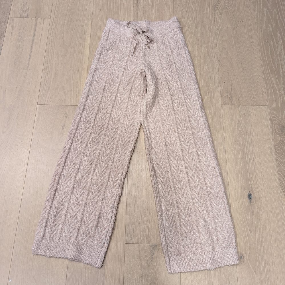 Beige Knit Wide-Leg Pants